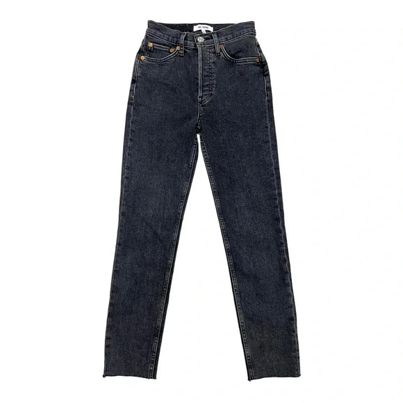 RE/DONE 90S High Rise Straight Leg Jeans Stoned Noir Black Size 24 - Picture 5 of 12